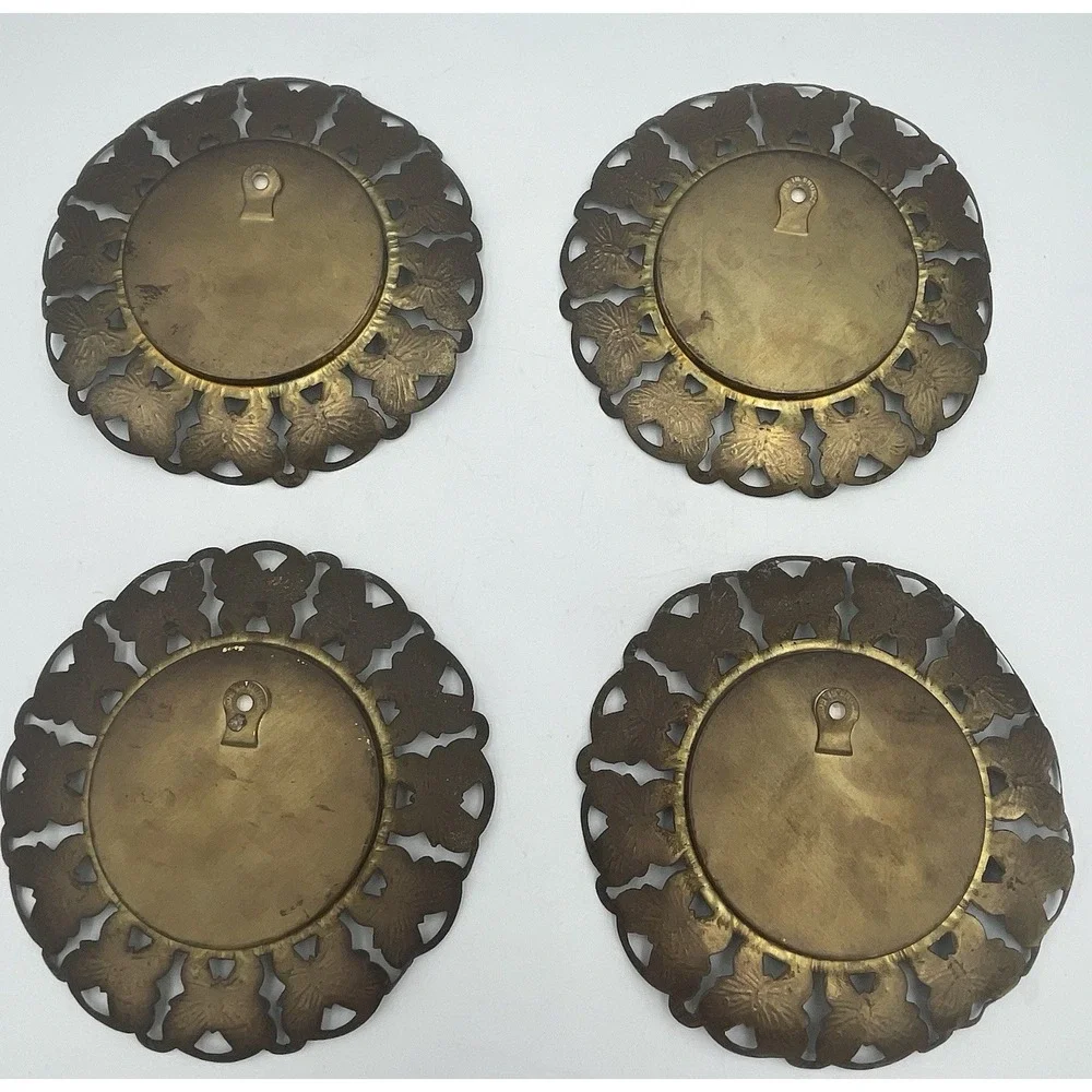 Vtg Butterfly Mini Portrait Wall Decor Brass Set Of 4 Made In England Victorian